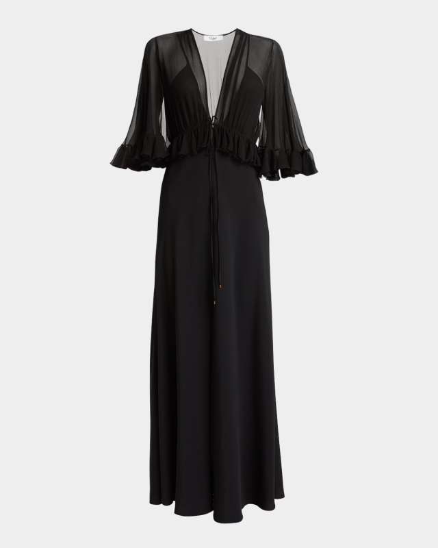 Ruffle Shrug Silk Maxi Dress